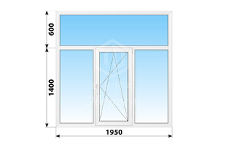 Трехстворчатое пластиковое окно с глухой фрамугой 1950x2000 Г-ПО-Г