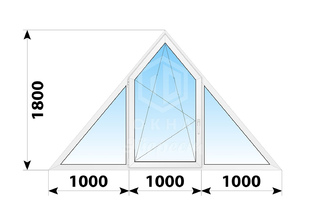 Трехстворчатое треугольное пластиковое окно 3000x1800 Г-ПО-Г