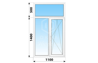 Двухстворчатое пластиковое окно с глухой фрамугой 1100x1900 Г-ПО