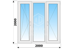 Трехстворчатое пластиковое окно 2000x2000 ПO-Г-П